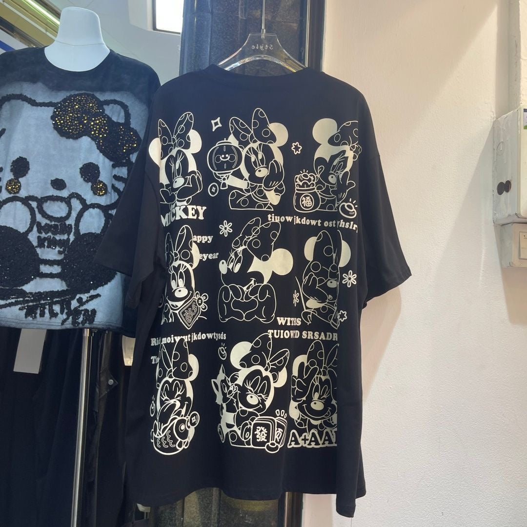A209 -9 Panel Minnie "Bling" Double-Sided Tee - 320g Ultra-Heavyweight Cotton - Premium Rhinestone Character Streetwear