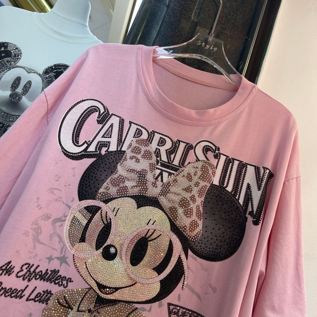 A211 - Minnie Mouse Y2K Sparkle Oversized Tee - 320g Heavyweight Cotton - Luxury Rhinestone Double-Sided Streetwear Shirt