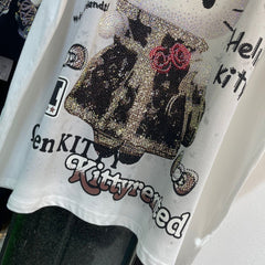 A214 - Hello Kitty Y2K Sparkle Oversized Tee - 320g Heavyweight Premium Cotton - Luxury Rhinestone Bling Streetwear Shirt