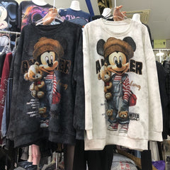 R24 - Vintage Teddy Hug Rhinestone Oversized Sweatshirt – Washed Graphic Pullover