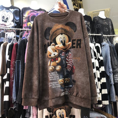 R24 - Vintage Teddy Hug Rhinestone Oversized Sweatshirt – Washed Graphic Pullover