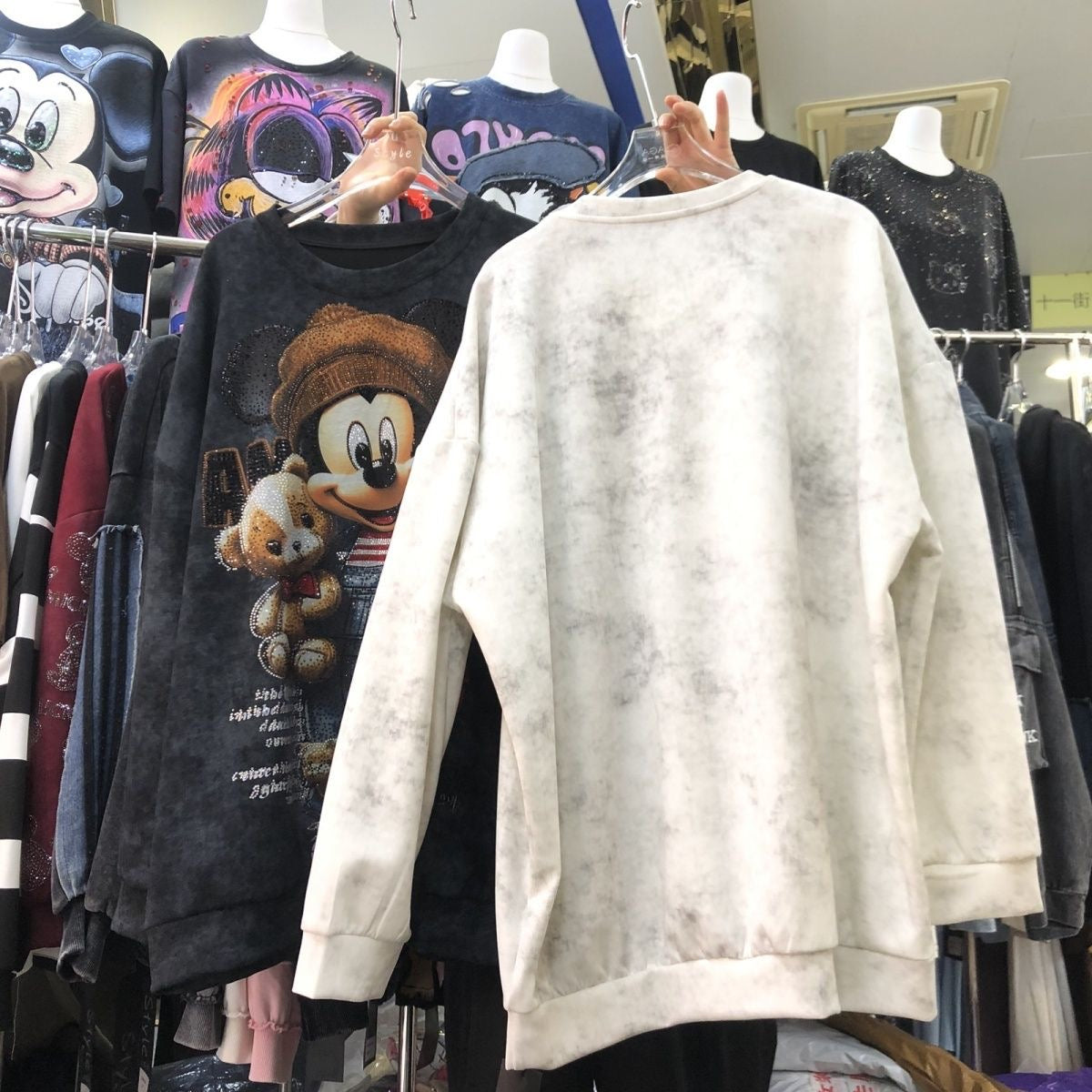 R24 - Vintage Teddy Hug Rhinestone Oversized Sweatshirt – Washed Graphic Pullover