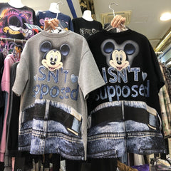 R25 - MICKEY Denim Pocket Sequin Embroidered Oversized Cotton T-Shirt