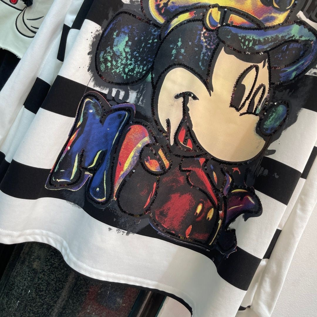 R26 - Mickey Double-Sided Sequin Embroidered Striped Sweatshirt
