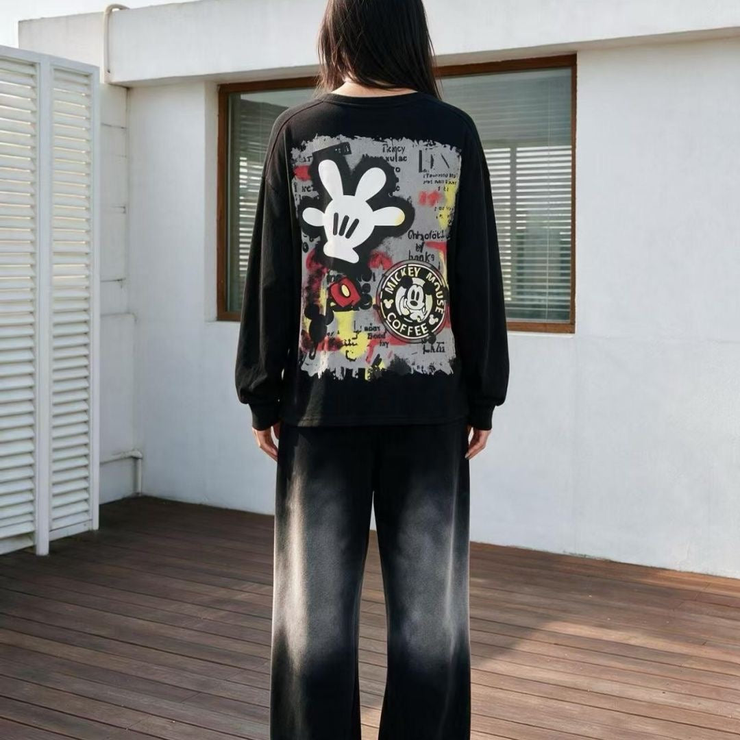 R26 - Mickey Double-Sided Sequin Embroidered Striped Sweatshirt