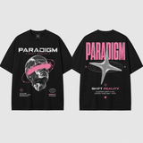 Paradigm Graphic Oversized T-Shirt Women & Men’s 100% Cotton Tee, Futuristic Space Print Double-Sided Streetwear Shirt