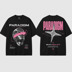 Paradigm Graphic Oversized T-Shirt Women & Men’s 100% Cotton Tee, Futuristic Space Print Double-Sided Streetwear Shirt