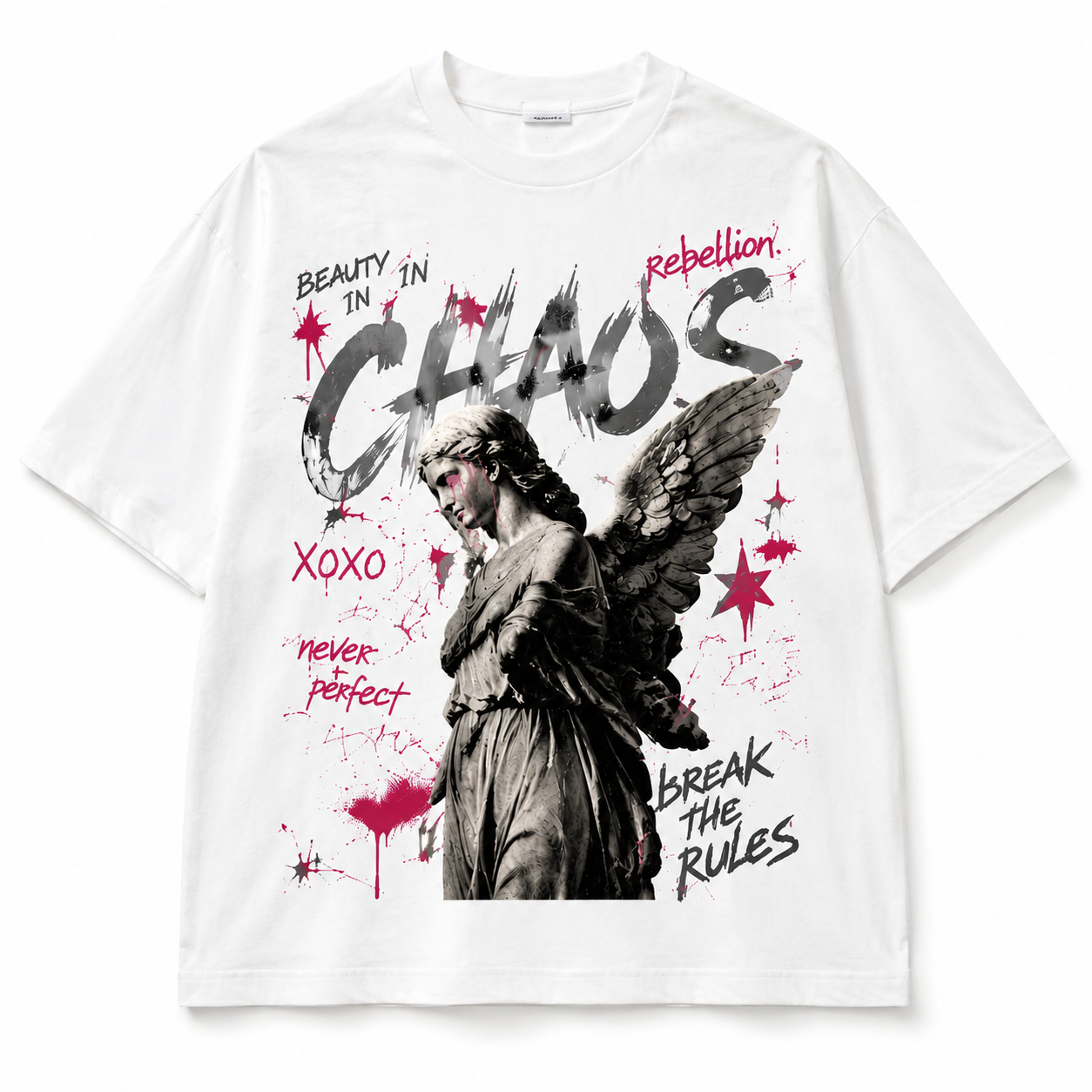 Chaos Angel Front & Back Graphic T-Shirt – 230G Heavyweight Cotton Oversized Grunge Tee