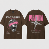 Paradigm Graphic Oversized T-Shirt Women & Men’s 100% Cotton Tee, Futuristic Space Print Double-Sided Streetwear Shirt