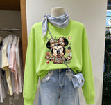 Leopard Bow Minnie Graphic Sweatshirt | Cute Oversized Crewneck Pullover