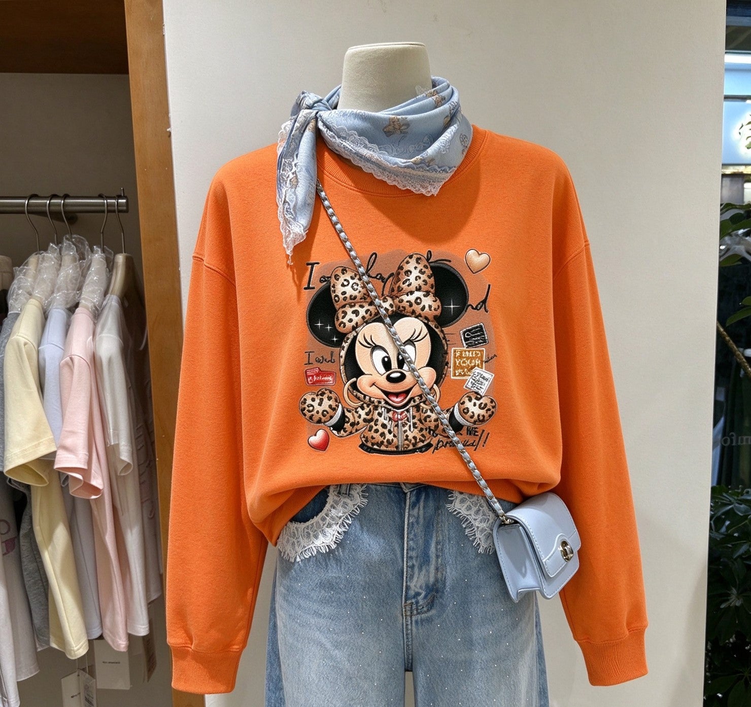 Leopard Bow Minnie Graphic Sweatshirt | Cute Oversized Crewneck Pullover