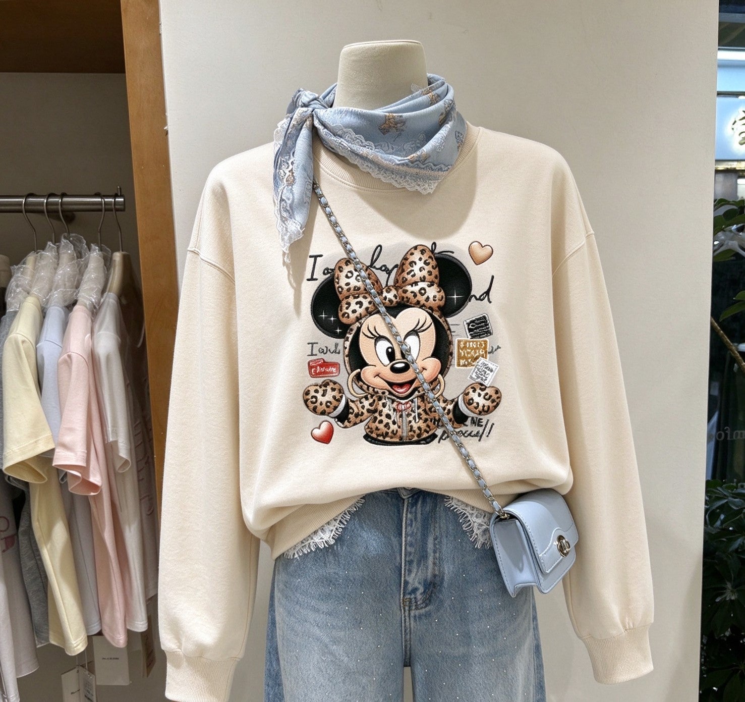 Leopard Bow Minnie Graphic Sweatshirt | Cute Oversized Crewneck Pullover