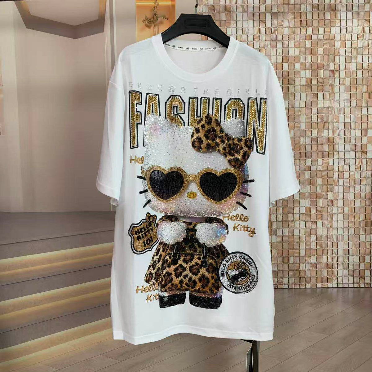 A227 - Hello Kitty "Ice Out" Heavy Boxy Tee - 320g Luxury Heavyweight Breathable Cotton - Premium Rhinestone Bling Streetwear Graphic Tee
