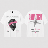 Paradigm Graphic Oversized T-Shirt Women & Men’s 100% Cotton Tee, Futuristic Space Print Double-Sided Streetwear Shirt