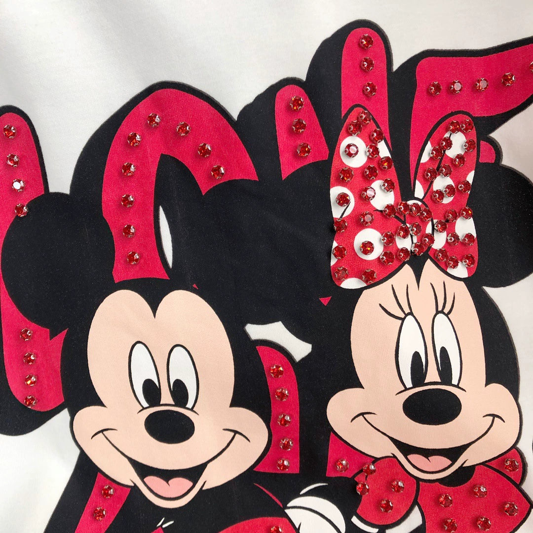 Streetwear Loose-Fit Diamond-Embellished Printed Tee