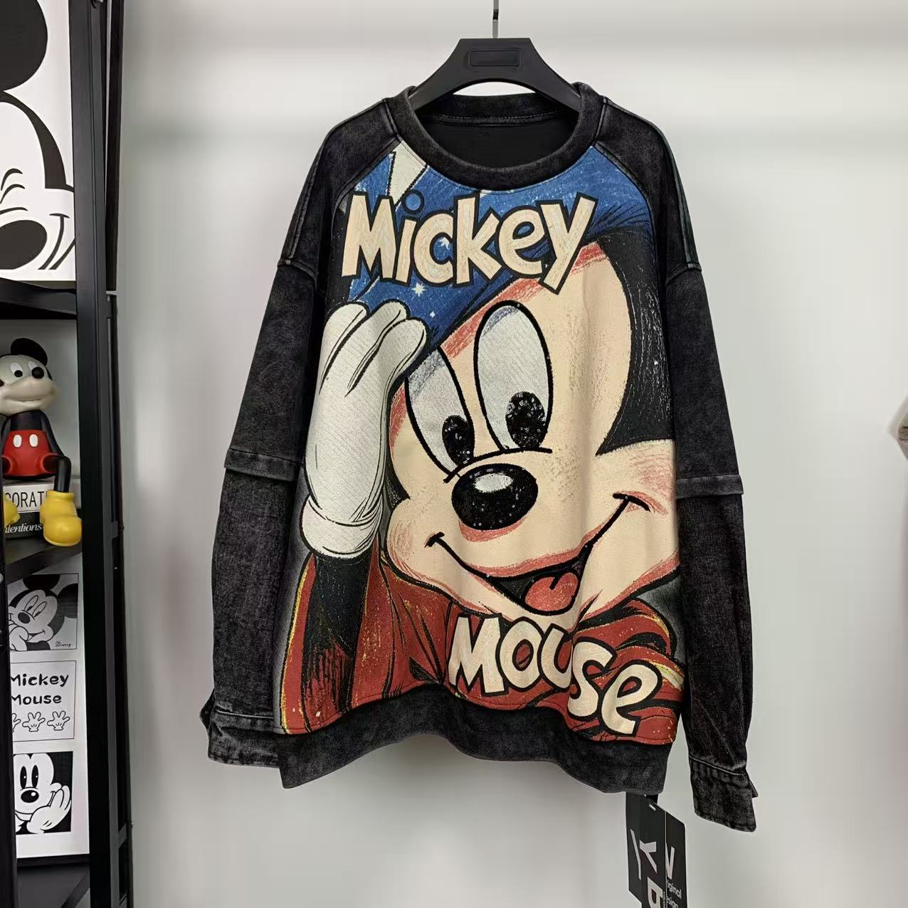 Vintage Washed Mickey Graphic Sweatshirt | Oversized Sequin Crewneck