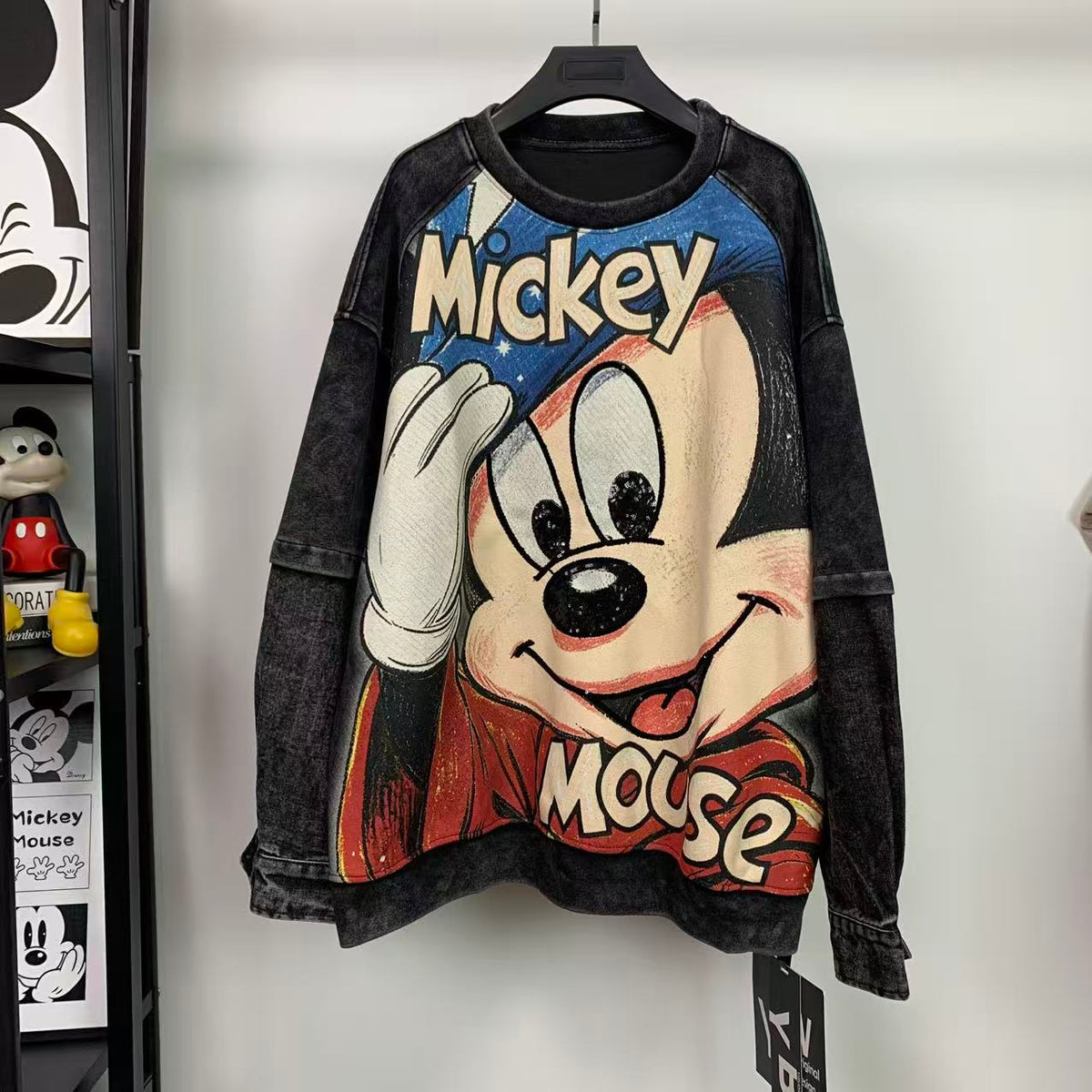 Vintage Washed Mickey Graphic Sweatshirt | Oversized Sequin Crewneck