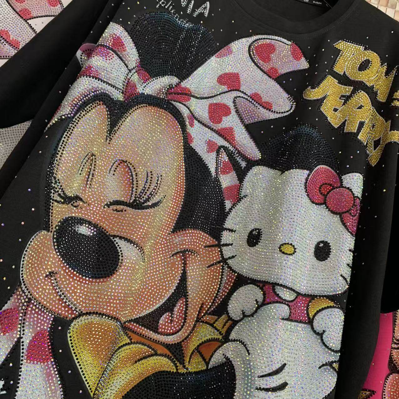 A223 - Minnie Mouse Y2K Mashup Sparkle Oversized Tee - 320g Heavyweight Breathable Cotton - Premium Bling Character Streetwear Boxy T-Shirt