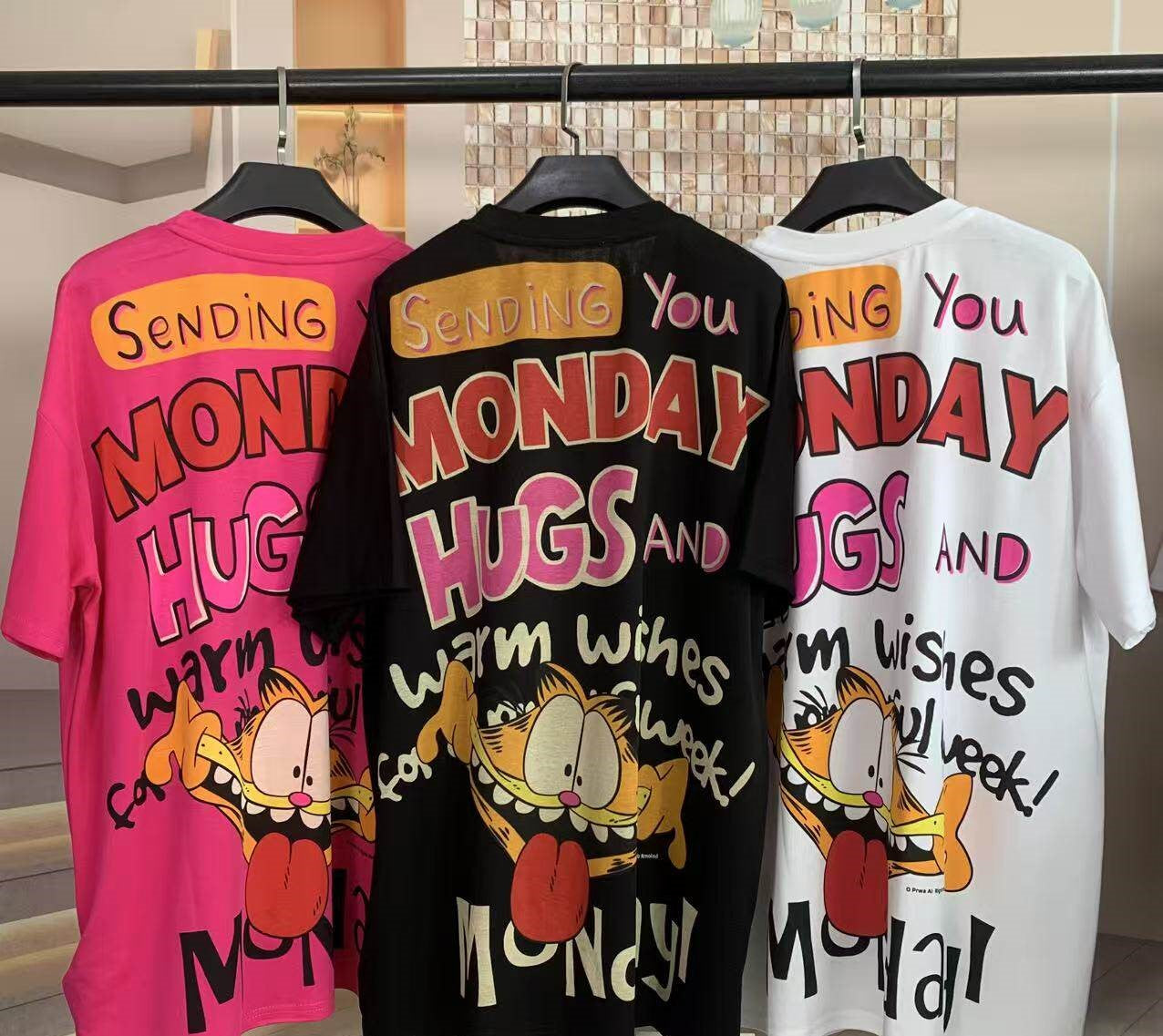 A222 - Garfield Y2K Sparkle Oversized Tee - 320g Heavyweight Breathable Cotton - Premium Bling Character Streetwear Boxy T-Shirt
