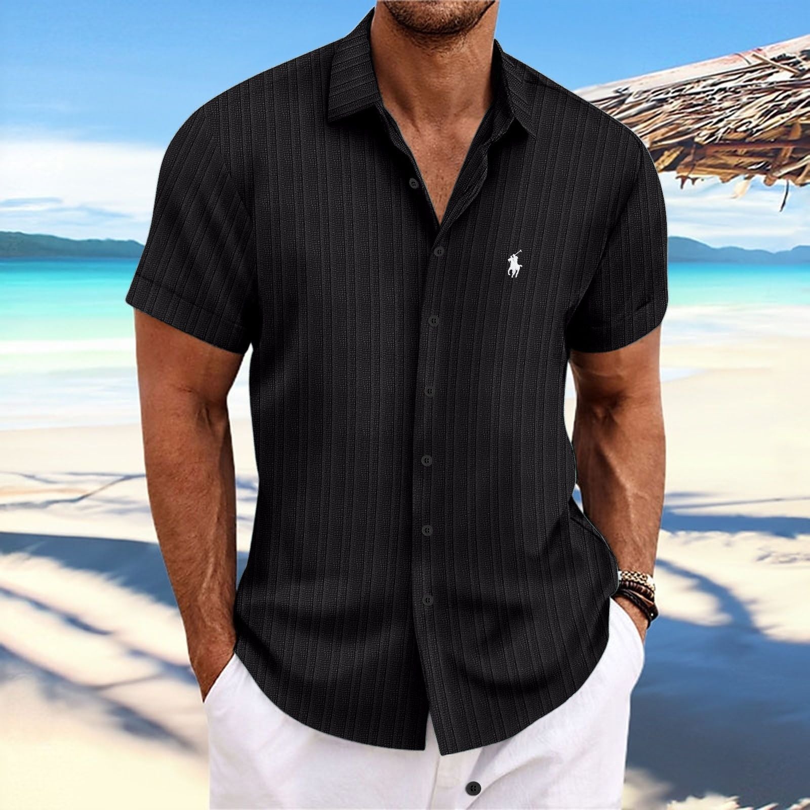 Men's Cotton And Linen Vertical Striped Vomfortable Shirt