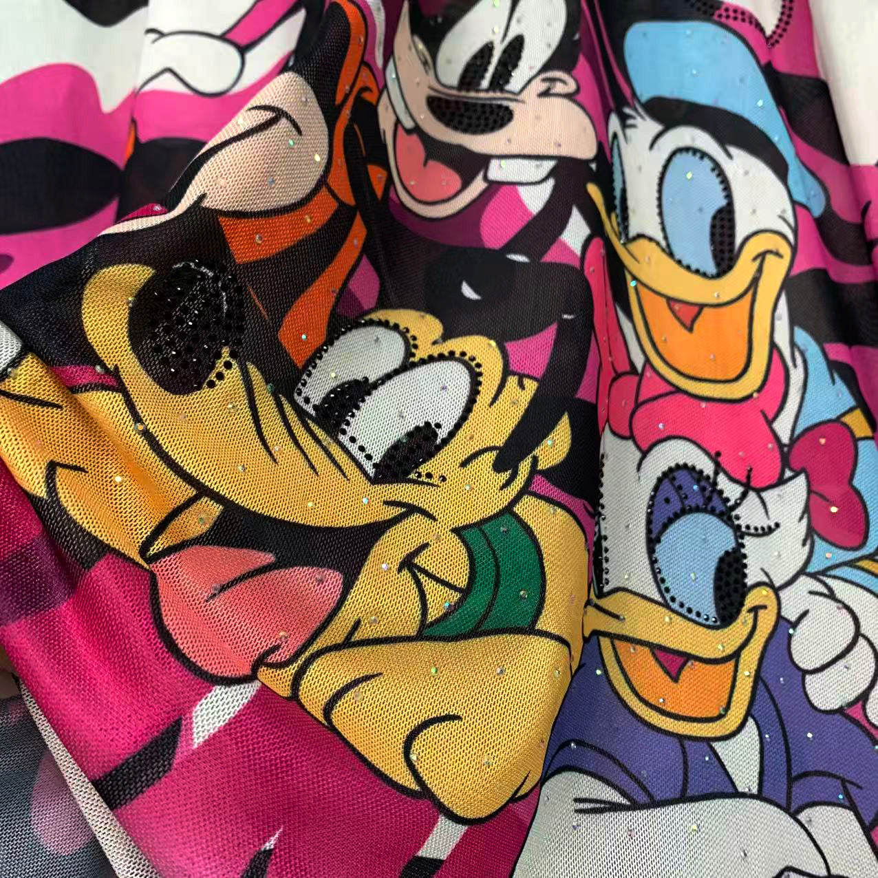 R2  - Women’s Long Sleeve Mesh Sun Protection T-Shirt - Sparkly Rhinestone Camo Cartoon Graphic Top