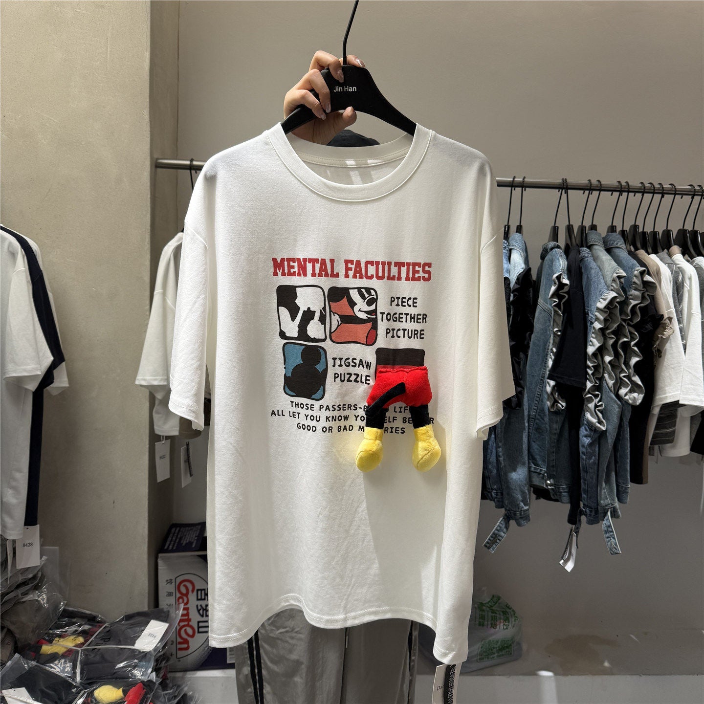 A202 - Handmade 220g Pure Cotton Mickey T-Shirt with 3D Mickey Butt Embellishment