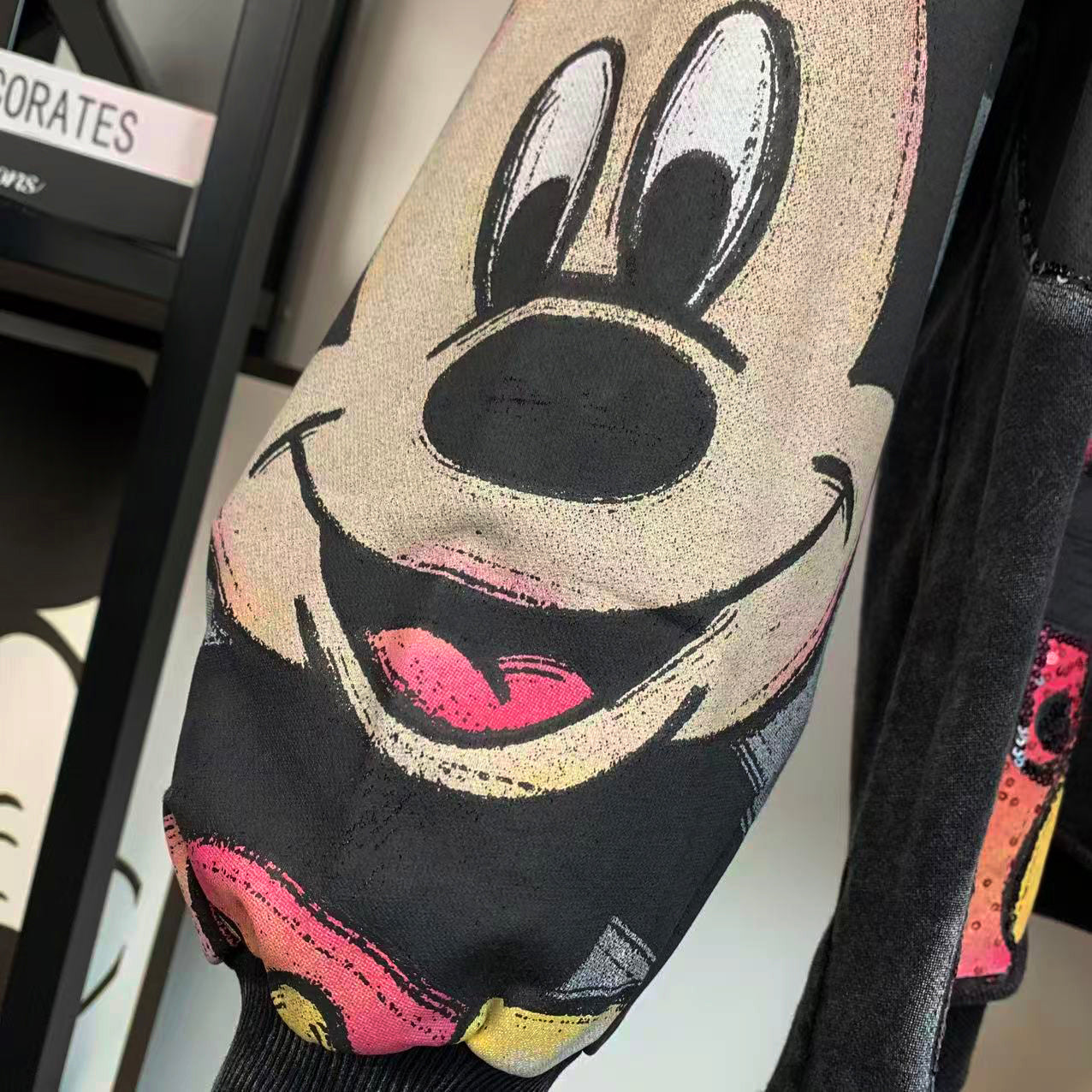 R10 - Pure Cotton Crewneck Sweatshirt - Luxury Sequin Embroidered Mickey & Minnie Graphic Pullover