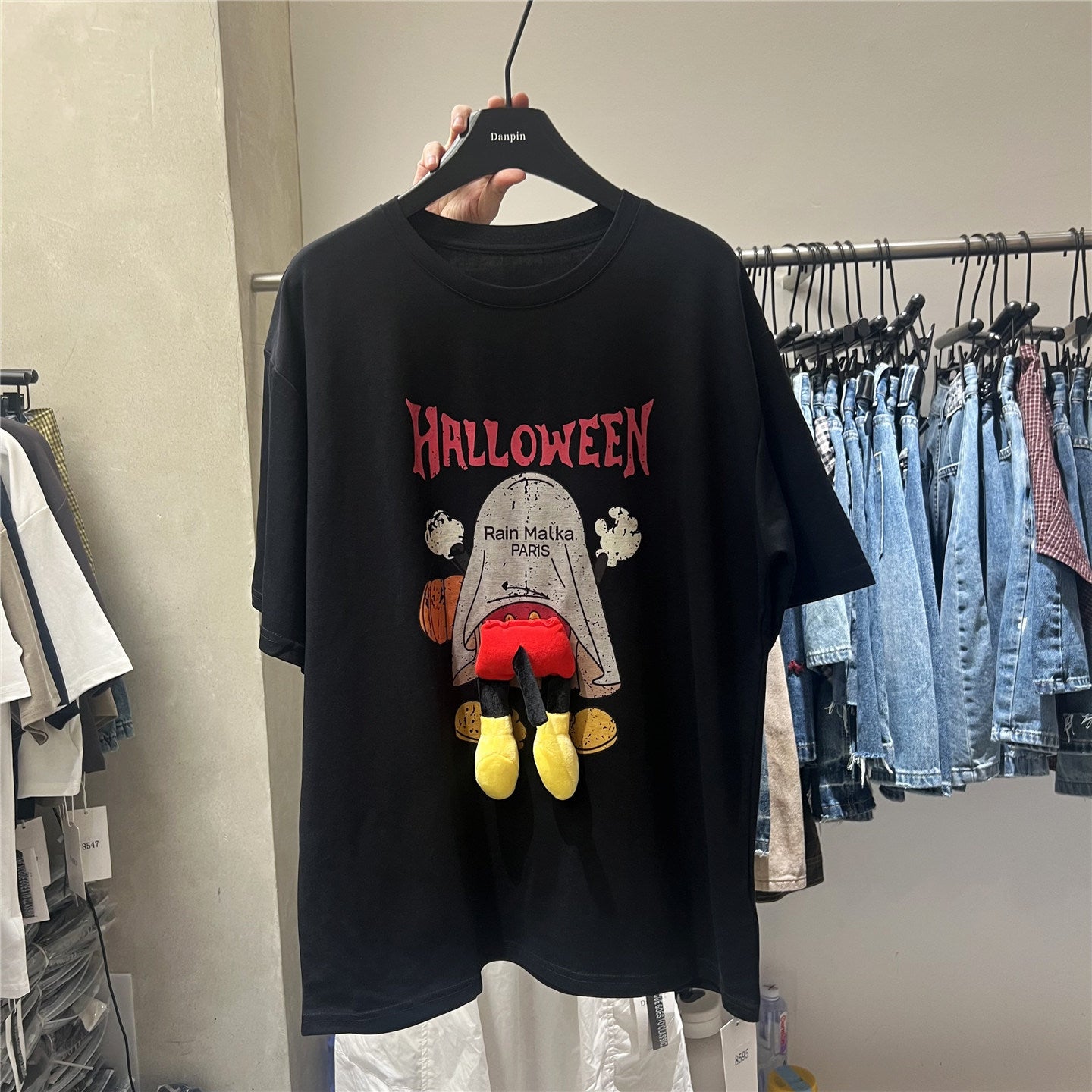 A233 - Mickey Mouse 3D Plush Butt Graphic Tee – Loose Fit 100% Cotton Summer T-Shirt
