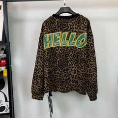 Vintage Leopard Cartoon Dog Sequin Embroidered Sweatshirt