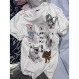 A235 - Playful Puppy Graphic T-Shirt with 3D Plush Bow – Cute Loose Fit Casual Short Sleeve Tee