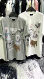 A235 - Playful Puppy Graphic T-Shirt with 3D Plush Bow – Cute Loose Fit Casual Short Sleeve Tee
