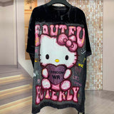 A231 - Retro Washed Hello Kitty Graphic Tee ✨ Embellished Rhinestone Heart