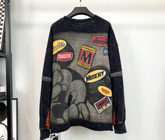 R23 - Sequin Embroidered Mouse Graphic Sweatshirt – Vintage Oversized Cotton Pullover Streetwear