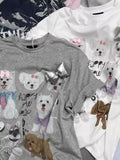 A235 - Playful Puppy Graphic T-Shirt with 3D Plush Bow – Cute Loose Fit Casual Short Sleeve Tee