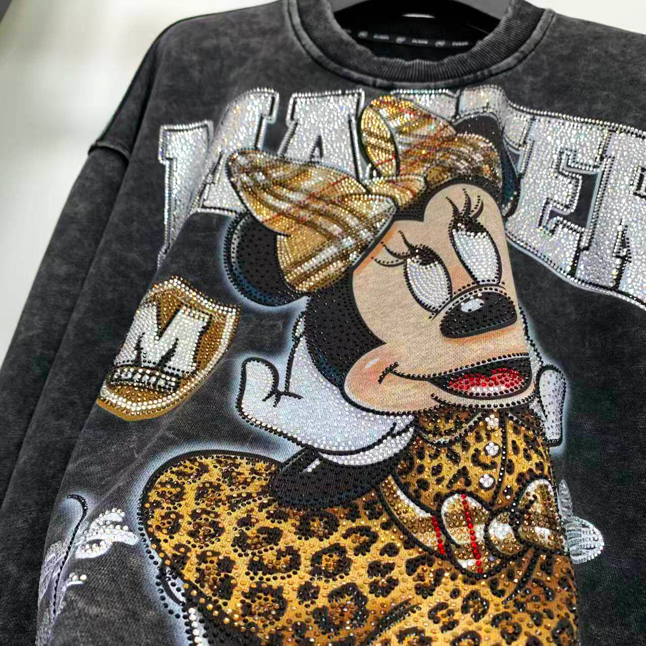 Washed Minnie Rhinestone Sweatshirt | Oversized French Terry Crewneck