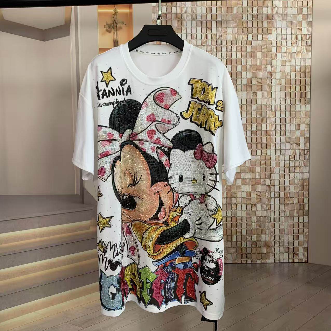 A223 - Minnie Mouse Y2K Mashup Sparkle Oversized Tee - 320g Heavyweight Breathable Cotton - Premium Bling Character Streetwear Boxy T-Shirt