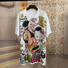 A223 - Minnie Mouse Y2K Mashup Sparkle Oversized Tee - 320g Heavyweight Breathable Cotton - Premium Bling Character Streetwear Boxy T-Shirt