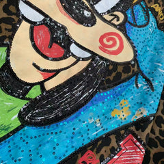 Vintage Leopard Cartoon Dog Sequin Embroidered Sweatshirt