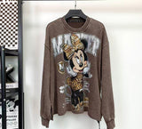 Washed Minnie Rhinestone Sweatshirt | Oversized French Terry Crewneck