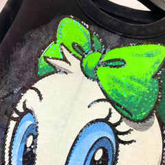 R12 - Vintage Wash Pure Cotton Sweatshirt - Luxury Sequin Embroidered Daisy Duck Graphic Pullover