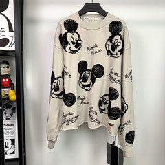 Mickey Distressed Sequin Embroidered Crewneck | Washed Unisex Statement Sweatshirt