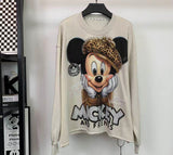Handmade Rhinestone Mickey Graphic Washed Sweatshirt | Vintage Oversized Crewneck