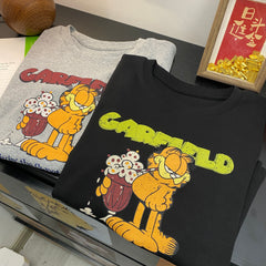 Vintage Cartoon Cat Graphic Cotton T-Shirt | Oversized Front & Back Print Tee