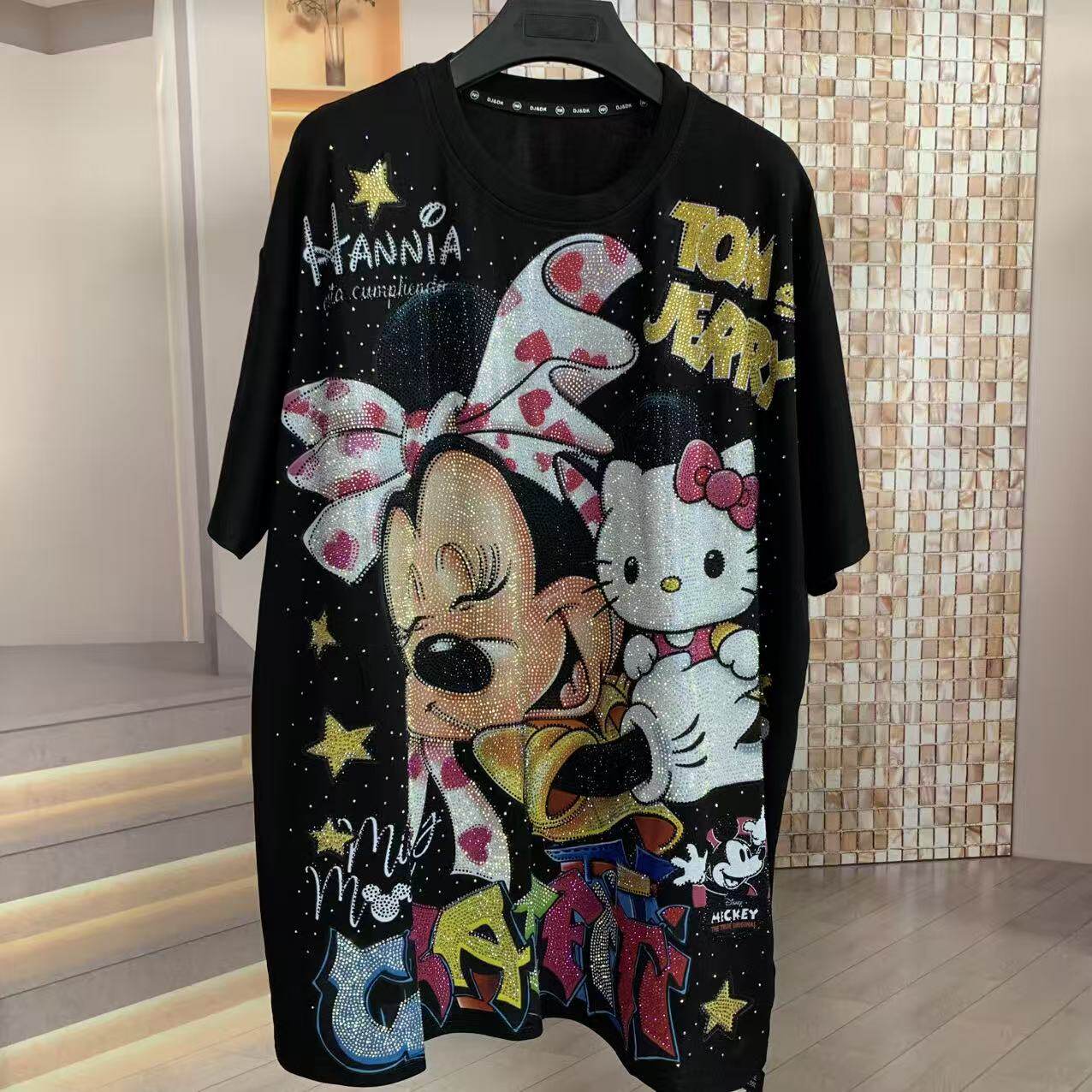 A223 - Minnie Mouse Y2K Mashup Sparkle Oversized Tee - 320g Heavyweight Breathable Cotton - Premium Bling Character Streetwear Boxy T-Shirt