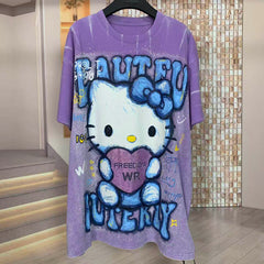 A231 - Retro Washed Hello Kitty Graphic Tee ✨ Embellished Rhinestone Heart