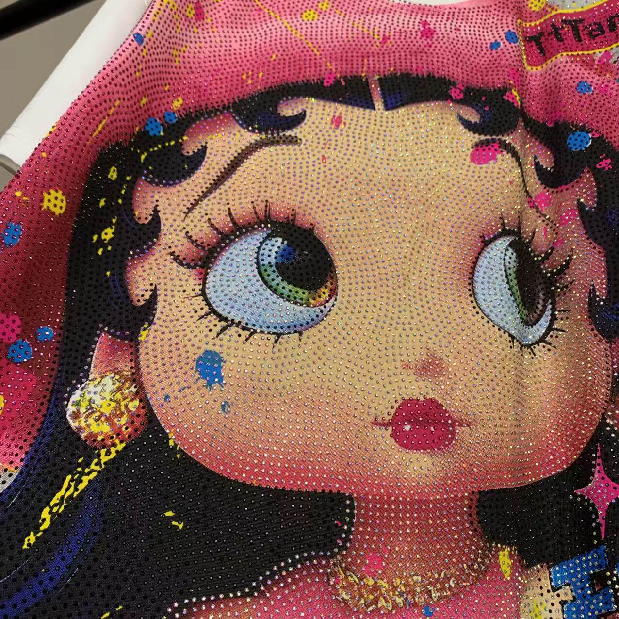 A245 - Betty Boop Rhinestone Embellished Oversized Graphic Tee