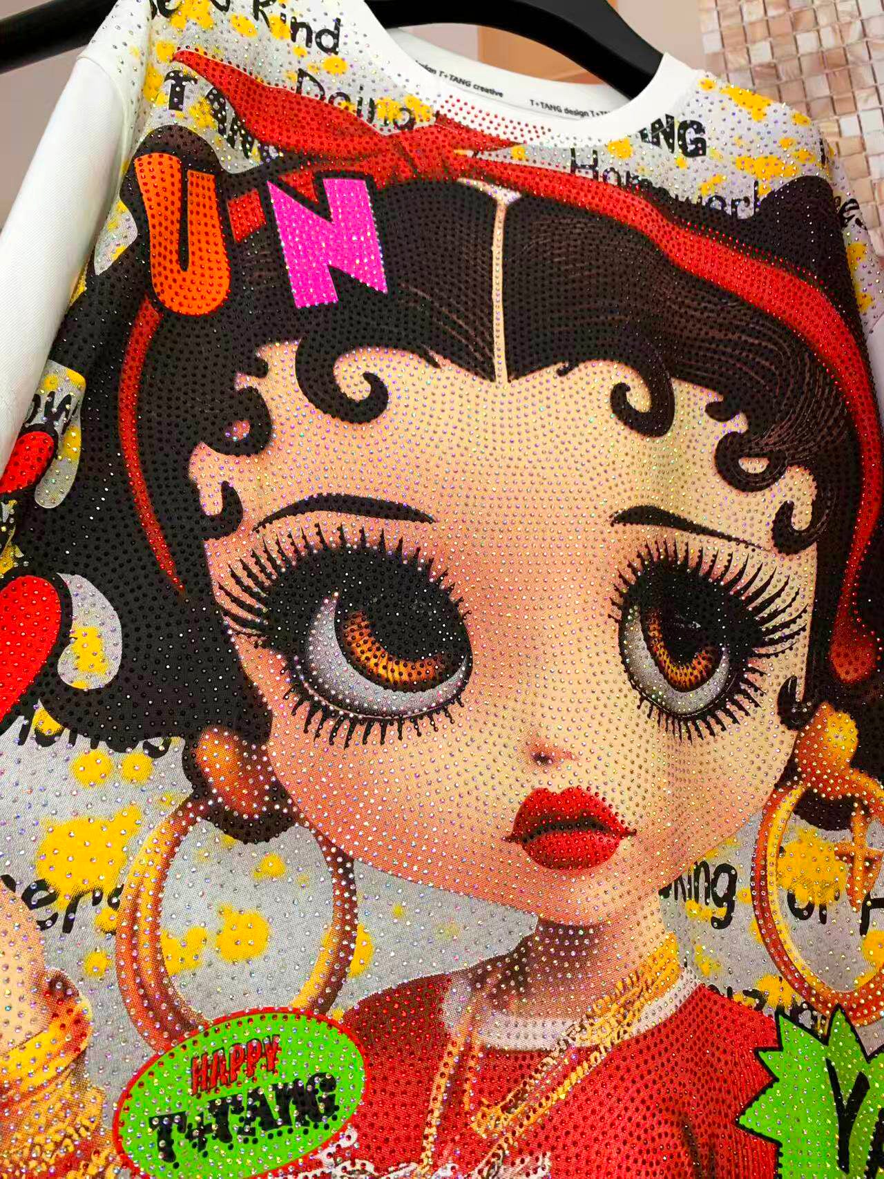 A252 - Betty Boop 320G Heavyweight Rhinestone Graphic Tee | Oversized Double-Sided Streetwear T-Shirt
