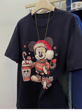 A258 - Christmas Mickey Mouse Graphic T-Shirt | 220G Heavy Cotton Tee with Handmade Beaded Embroidery & Festive Holiday Design