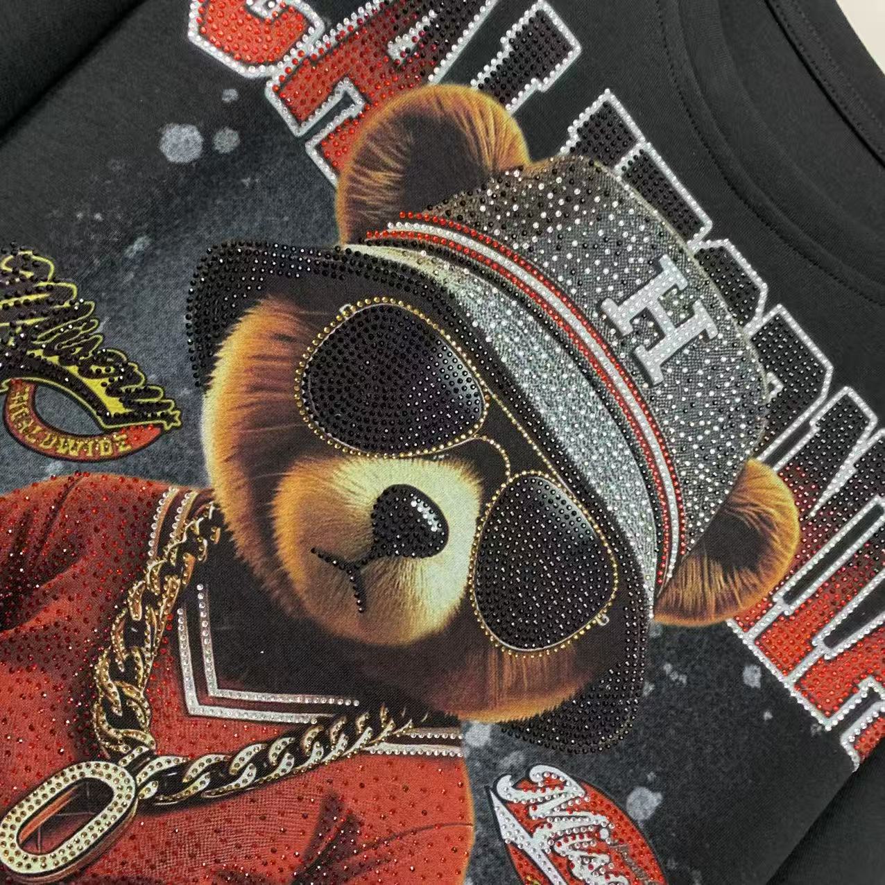 R5 - Heavyweight 320g Pure Cotton T-Shirt - Luxury Full Rhinestone Hip-Hop Teddy Bear Graphic Oversized Tee