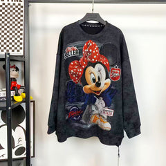 R19 - Vintage Streetwear Chibi Minnie Mouse Sweatshirt - Heavy Pure Cotton Bling Rhinestone Oversized Pullover